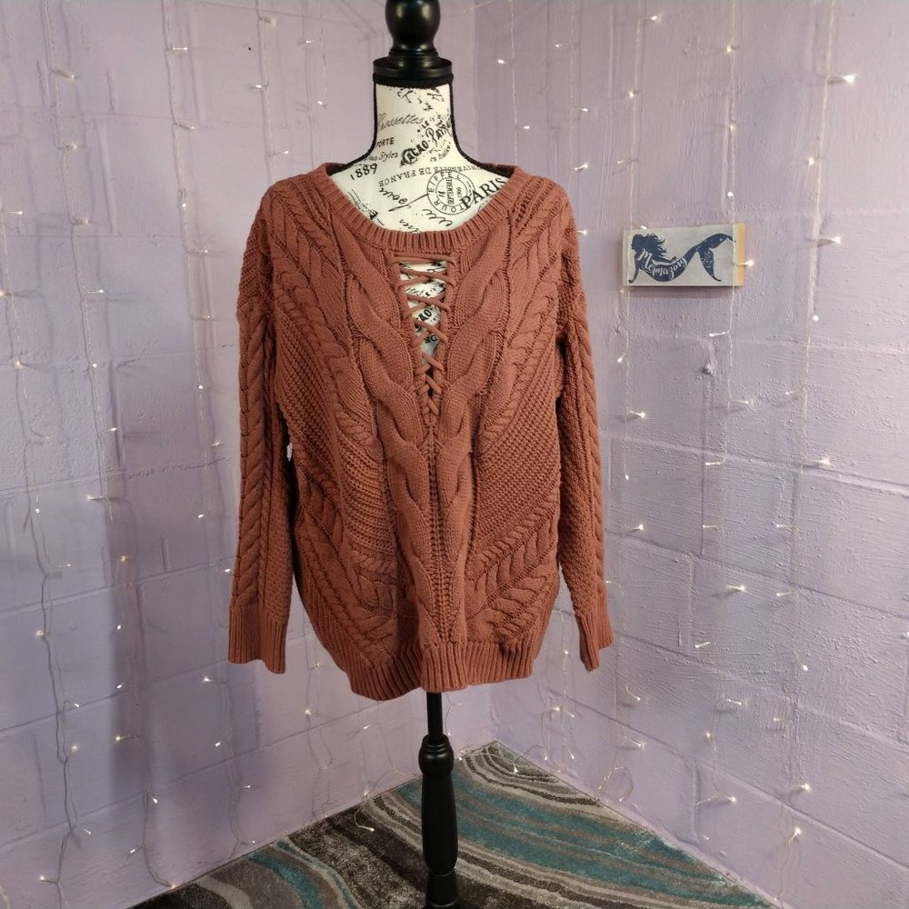 BOGO Mauve Criss Cross Detailed Sweater